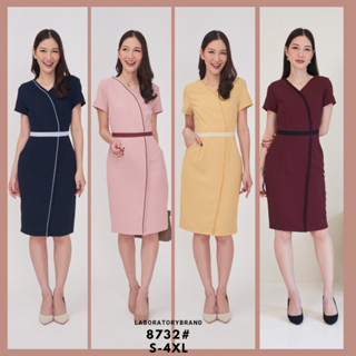 *Laboratory* เดรส 8732#poly เดรสคอวีทรงสอบสีพื้นแต่งจีบระบาย…