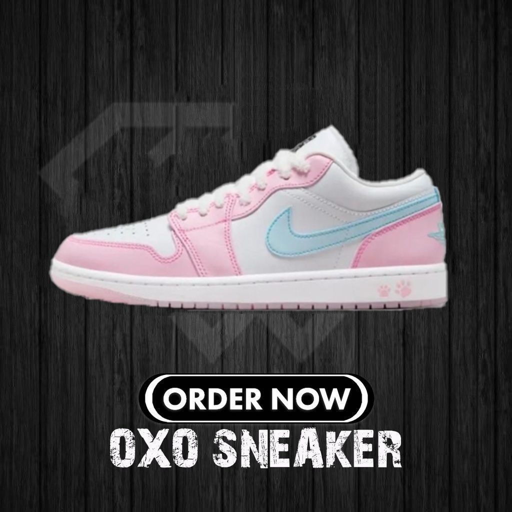 Jordan Air Jordan 1 LOW“White/Pink Foam/Glacier Blue" pink white ของแท้ 100%