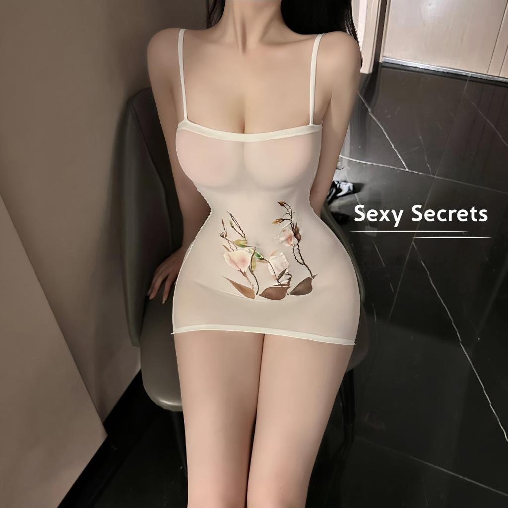 Sexy secrets ชุดบอดี้สูทเซ็กซี่. ชุดซีทรูเซ็กซี่ วัสดุที่มองทะลุได้ ลายดอกไม้ ระบายอากาศได้ดีและสะดวกสบาย