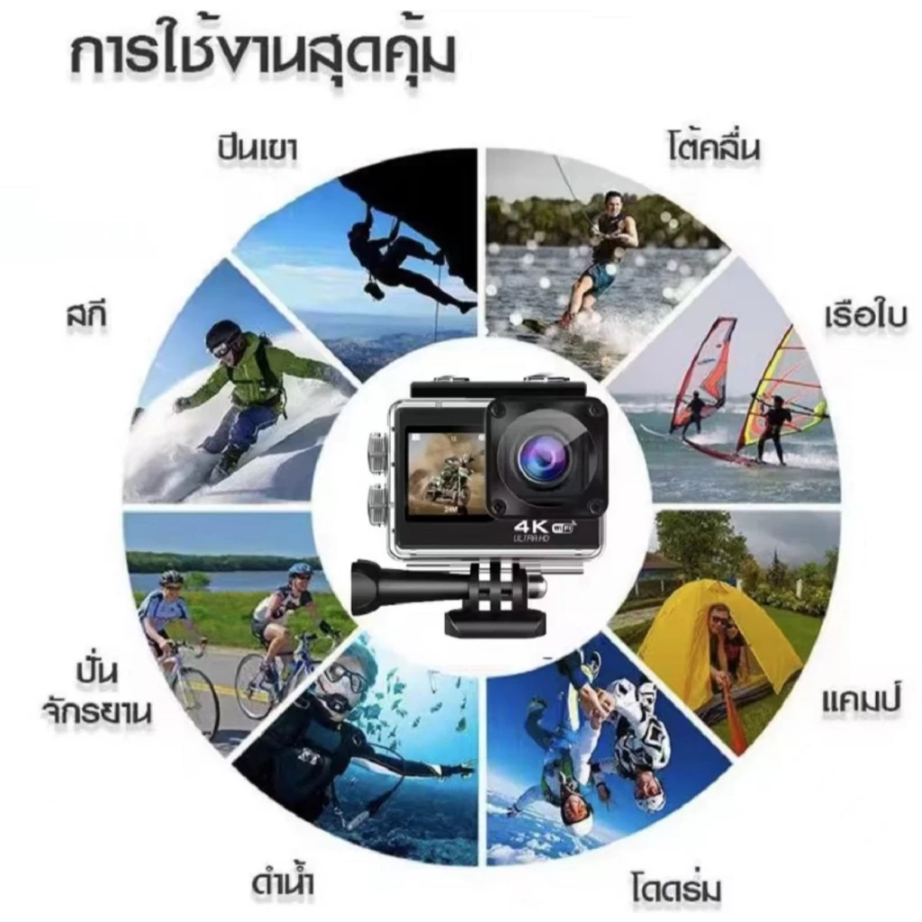กล้องโกโปร 4K Ultra HD กันน้ำ 30เมตร มุมกว้างติดรถมอเตอร์ไซค์หรือหมวก thumbnail 3