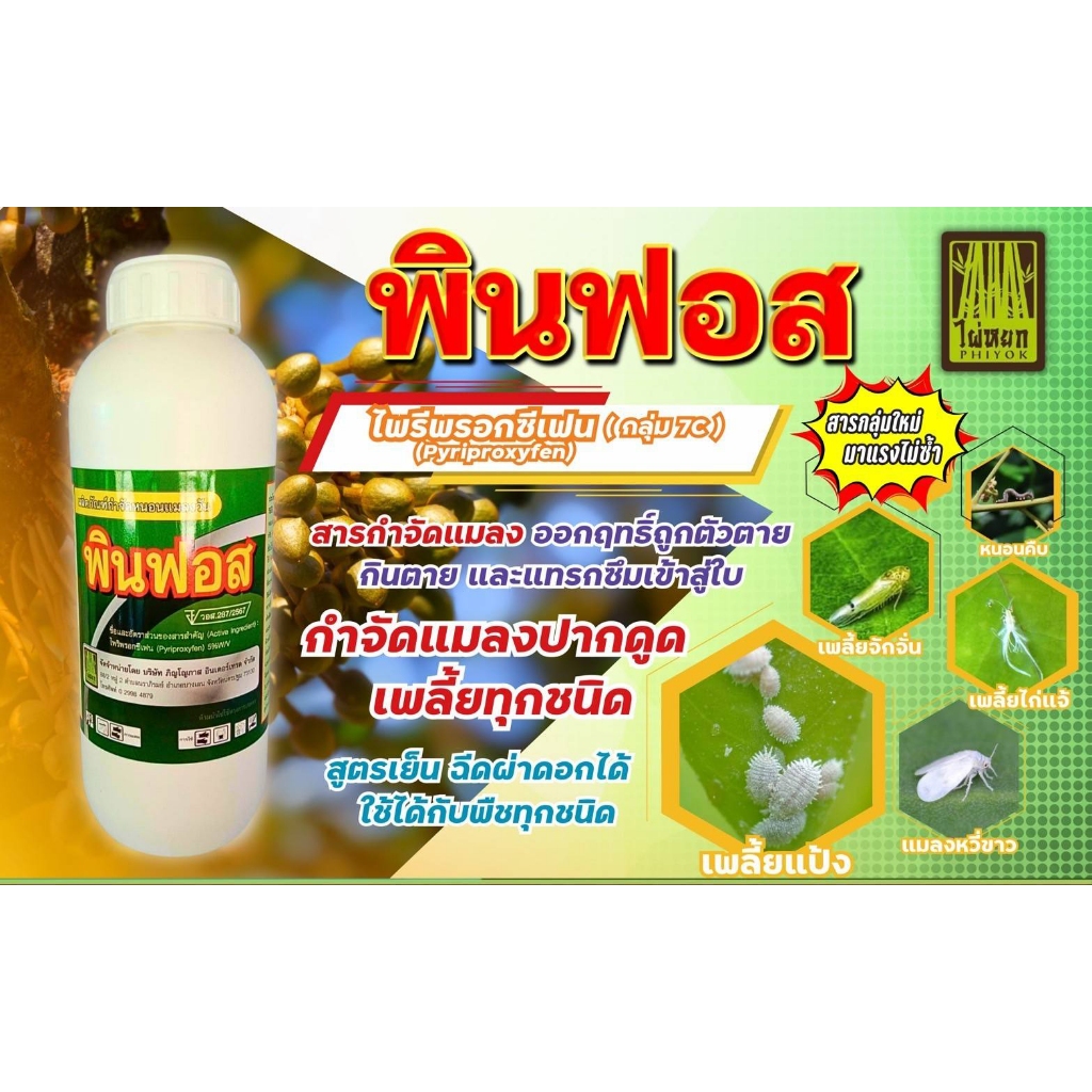 พินฟอส ไพริพรอกซี ขนาด 1 ลิตร (Pyriproxyfen)  ยาแมลงหวี่ขาว กำจัดแมลงหวี่ขาว กำจัดแมลงปากดูด เพลี้ยทุกชนิด