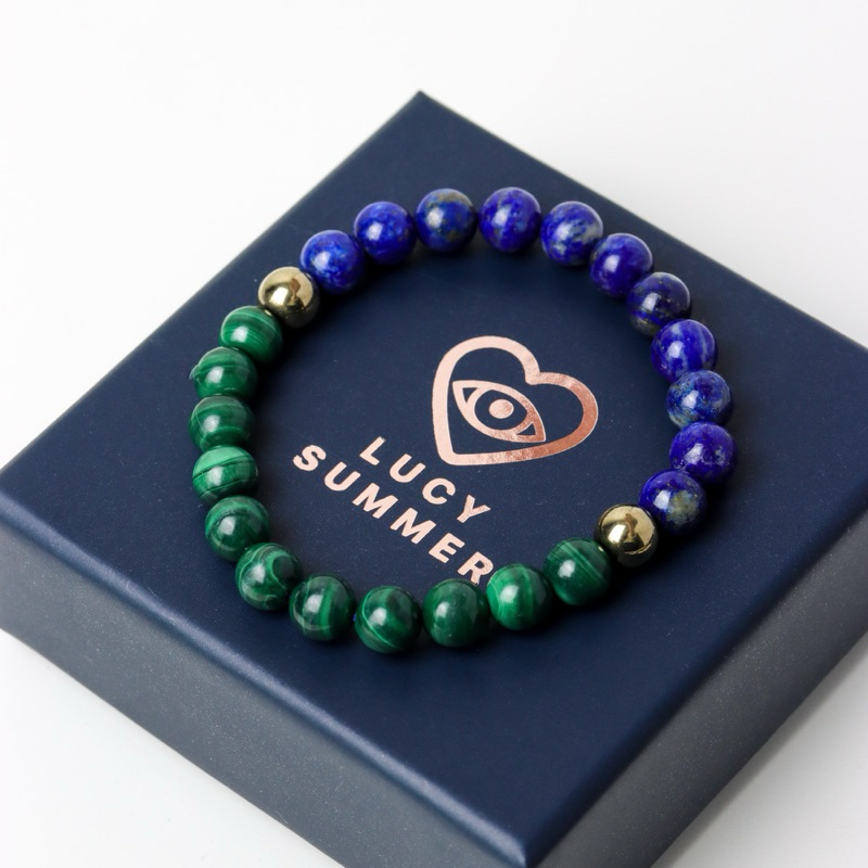 LUCYSUMMER กำไลข้อมือหินแท้  Lapislazuli, Malachite, Pyrite เกรด Premium (กำไลหินแท้ รับประกันหินแท้