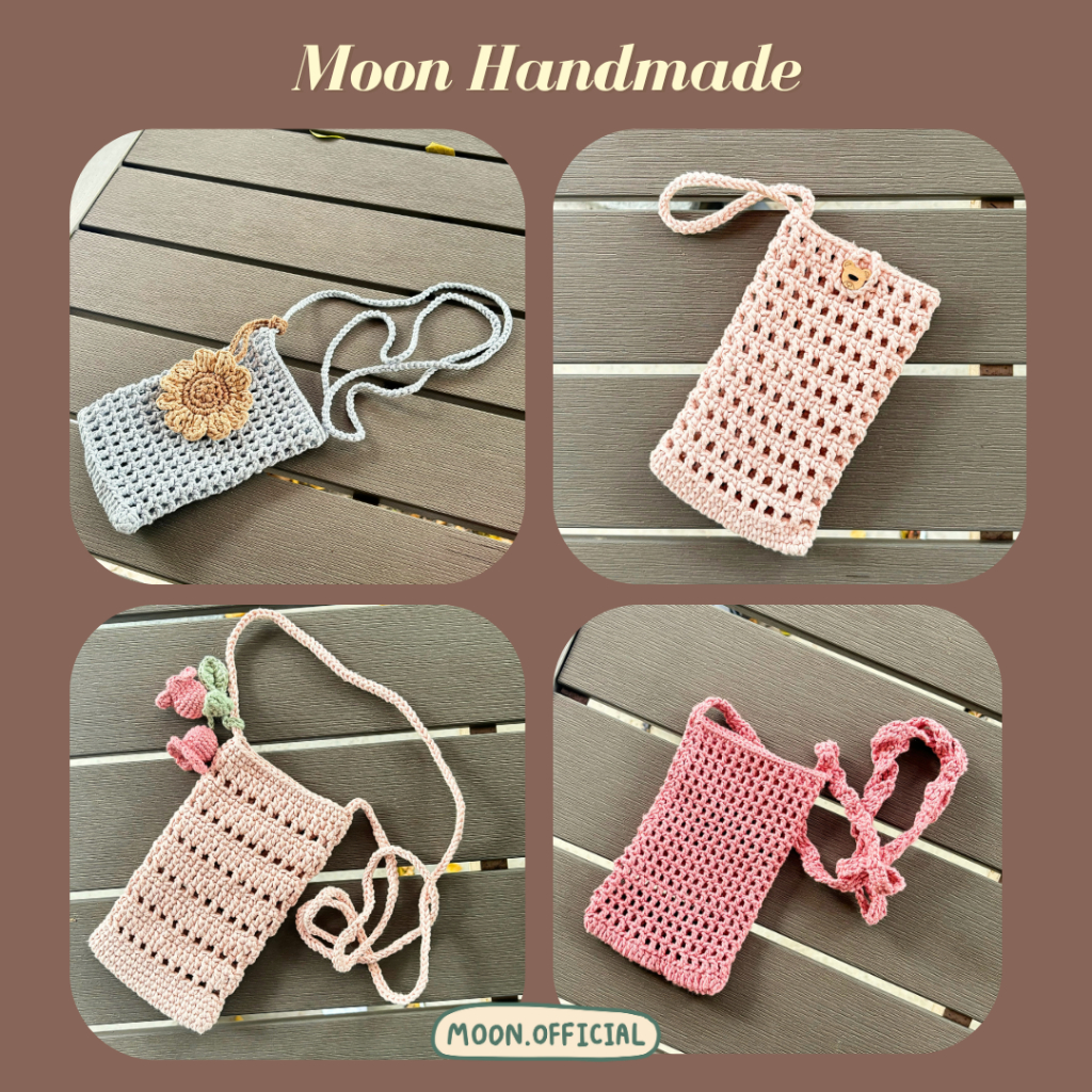 -พร้อมส่ง- [HC01] MOON HANDMADE : กระเป๋าใส่มือถือสะพายข้าง ถักเชือกฟอก