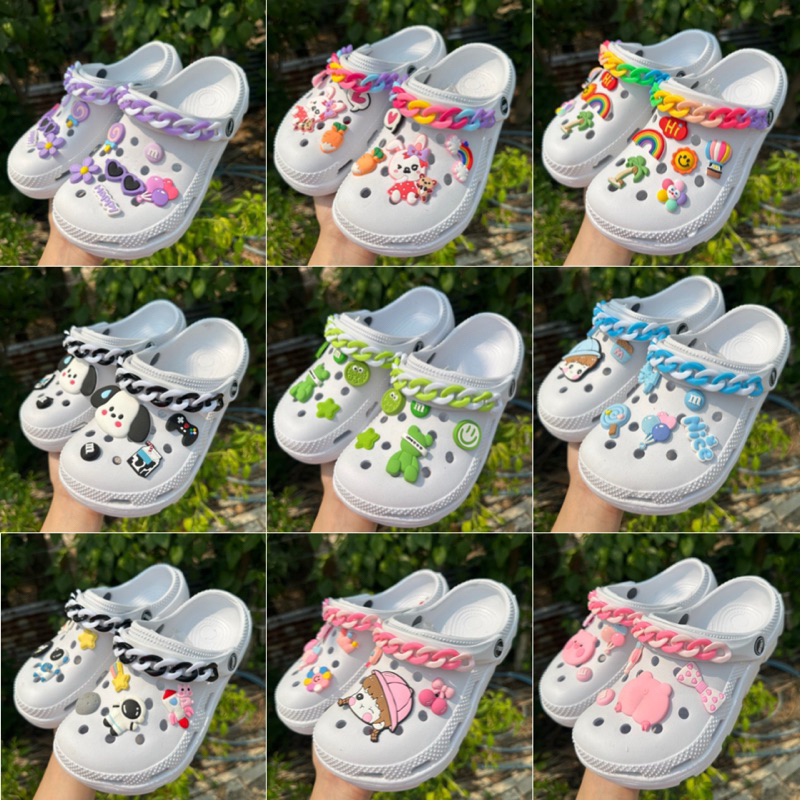[โปรโมชั่นลูกค้าใหม่ 1 บาท]💦พร้อมส่ง💦(มีขนาด 36-44 ค่ะ)รองเท้าแตะหัวโต ติดโซ่ที่สายรัดส้น ติดการ์ตูนน่ารักๆ รุ่น520