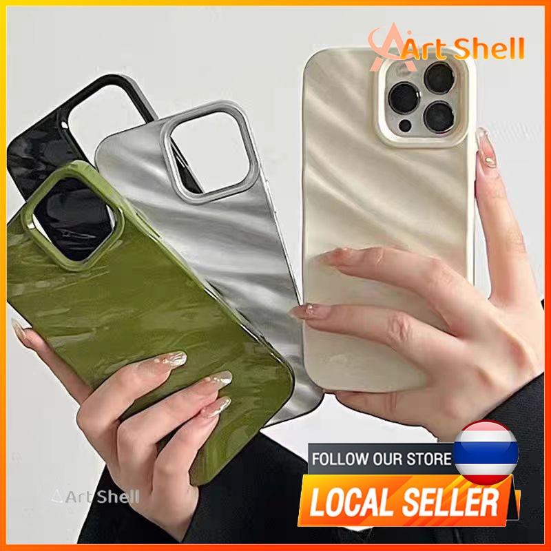 ดูดี ง่าย ลายหยัก กันกระแทก ลายพลีท เคสโทรศัพท์มือถือ 3D สีน้ําตาลแวววาว สําหรับ IPhone 11 12 13 14 15 Pro Max 11pro