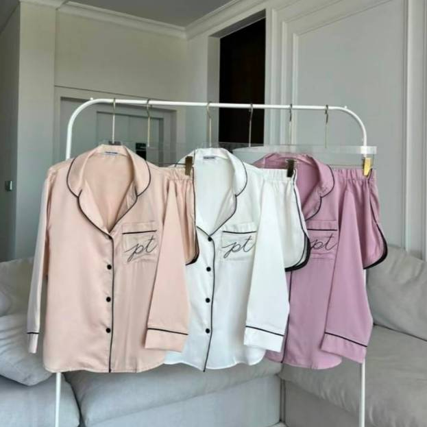 PTSL001 ชุดนอนเสื้อแขนยาวกางเกงขาสั้นปัก PROMTHONG