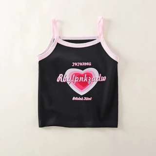 Babyonline(Y406)B5 (ส่งด่วน1วัน)เสื้อสายเดี่ยวแฟชั่นเด็กผู้หญิงสกรีนลายการ์ตูนสุดเท่ ผ้าฝ้าย นิ่ม