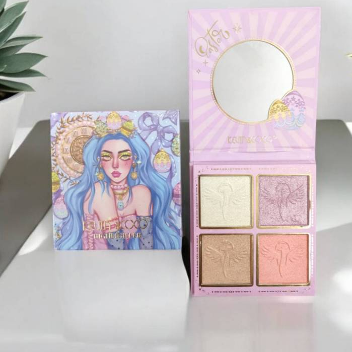 สุดฮิต ไฮไลท์ KEVIN&COCO Highlighter Palette  4 ช่อง สีชัดติดทนนาน (ผมฟ้า)