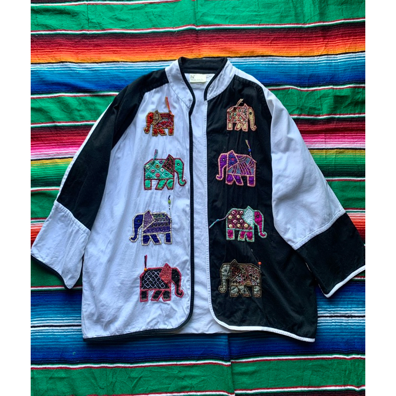 Vintage Custom Black & White Nepal Elephant Jacket