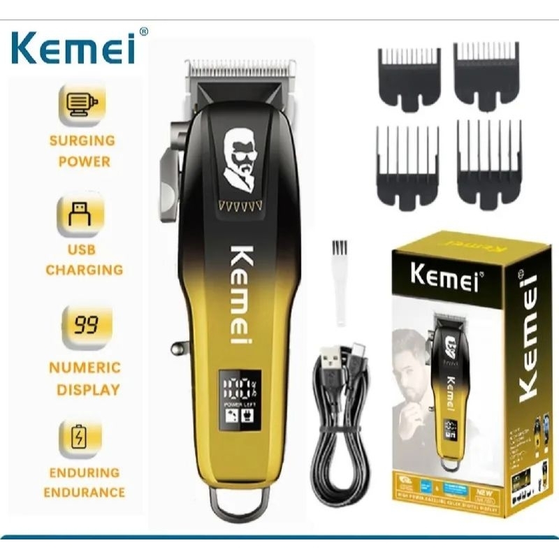 Kemei Pro ปัตตาเลี่ยนไฟฟ้า Km-709a หัวใบมีดแบบปรับได้อุปกรณ์ตัดผมชาร์จไร้สายแบบมืออาชีพ
