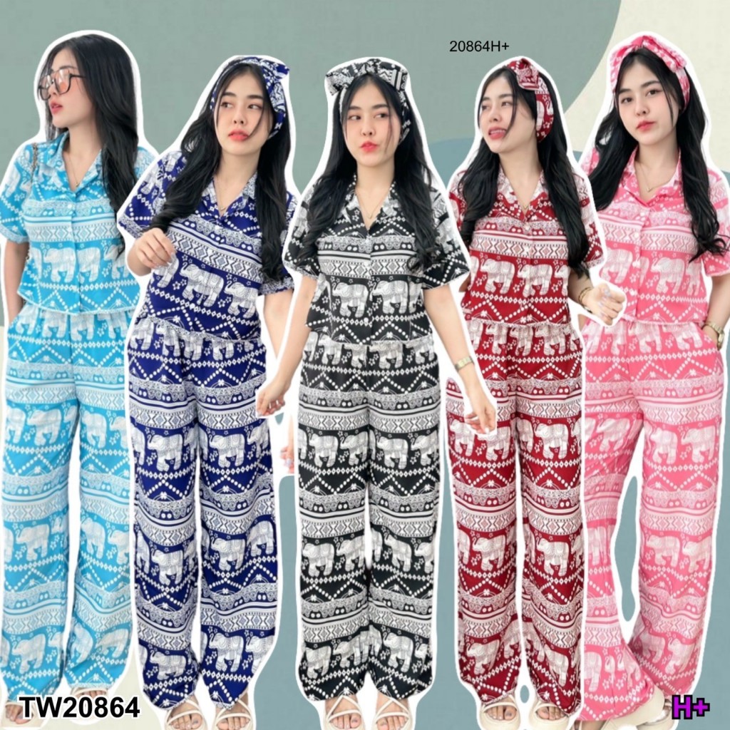 TwinsShopVip💗พร้อมส่ง TW20864  Set 2 ชิ้น เสื้อเชิ้ตแขนสั้นครอป +กางเกงขายาว #เซตช้าง