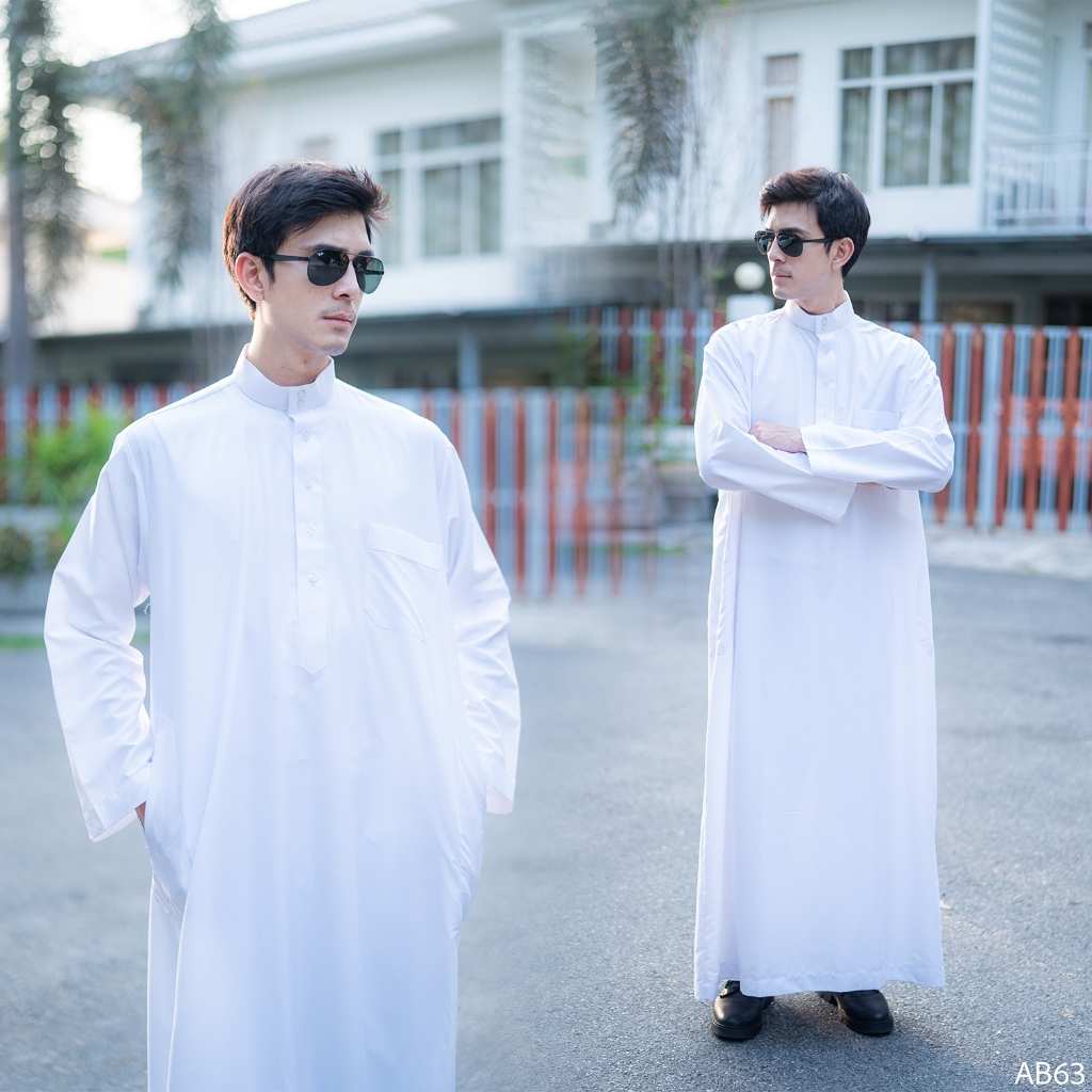 ชุดโต๊ปผู้ชายแขนยาว แบรนด์ดัฟฟะห์​  ชุดเสื้ออาหรับดูไบมุสลิมม AB63 รุสมีนีมุสลิม