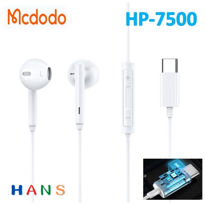 Mcdodo หูฟัง แบบUSB C , Digital HP7500 แบบType C มีรีโมทใช้งานฟังเพลง โทรศัพท์ DAC คุณภาพเสียงHigh Resolution audio