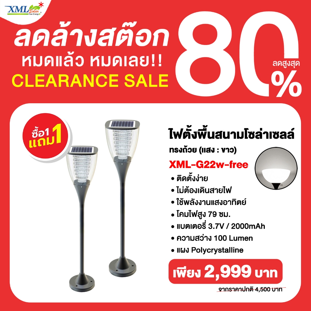 ไฟตั้งพื้นสนามโซล่าเซลล์ ทรงถ้วย (เเสง : ขาว)(1 แถม 1) โคมไฟพลังแสงอาทิตย์ ไฟโซล่าเซลล์ ไฟสนาม