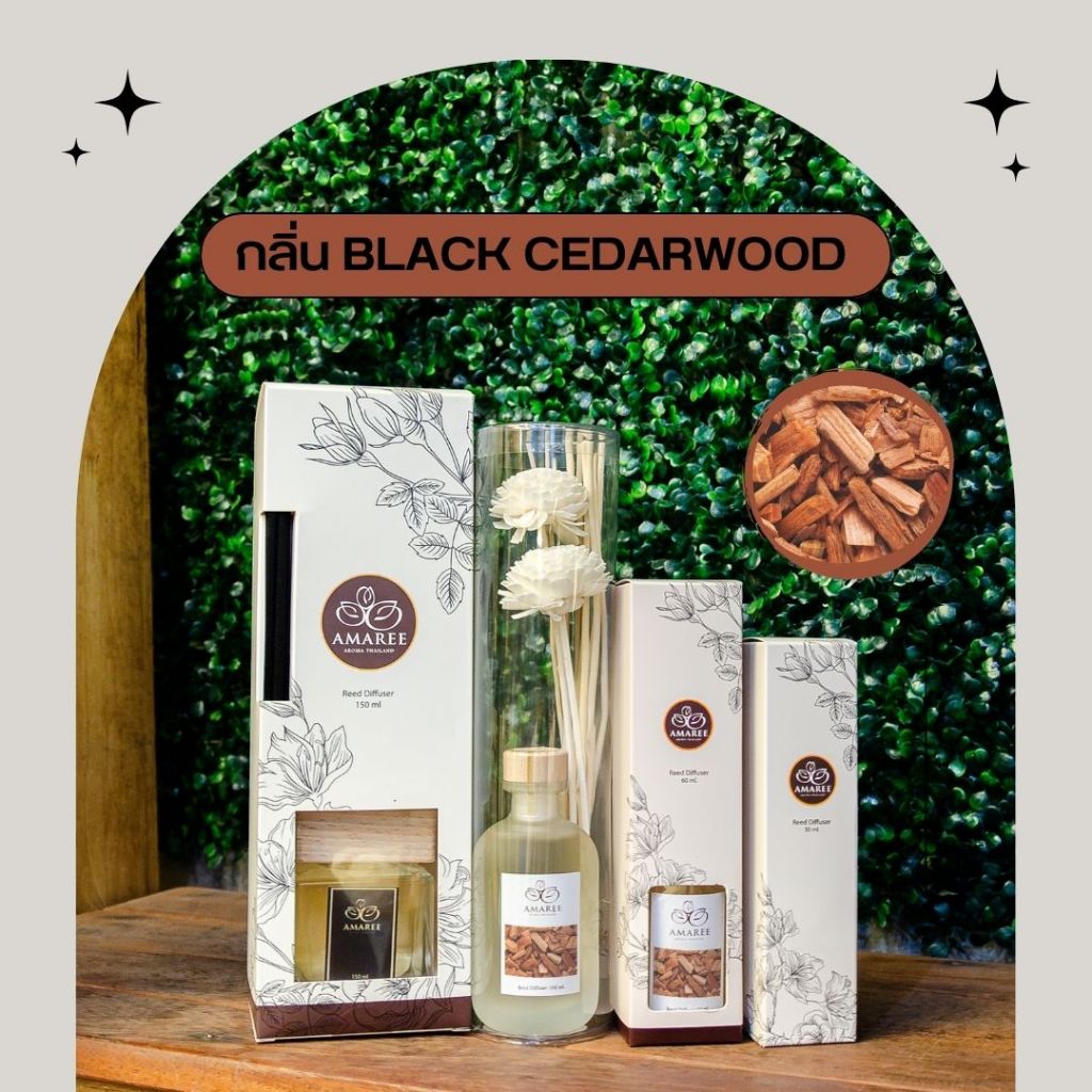 Amaree Aroma | ก้านไม้หอมปรับอากาศกลิ่นไม้ซีดาร์ (BLACK CEDARWOOD) ก้านไม้หอมอโรมา (มีแถมก้านไม้ทุกขวด)