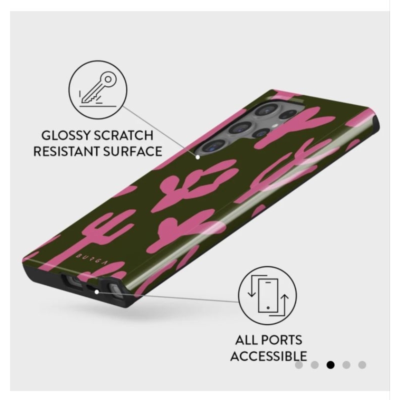 แถม iface มือสอง เคสโทรศัพท์ ซัมซุง Samsung S24 Ultra พื้นสีเขียวเข้ม ลายต้นแคคตัสสีชมพู ยี่ห้อ Burg