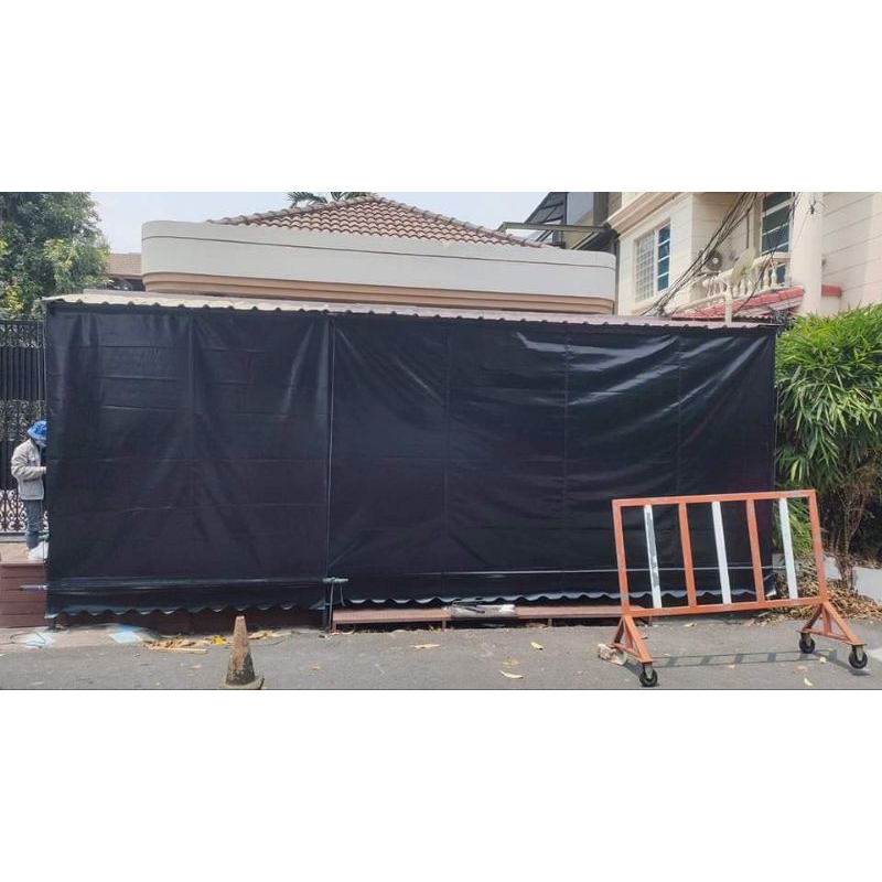 กันสาดชักรอก ไม่มีขาค้ำ ขนาด4เมตร ผ้าใยแก้ว หนา0.4