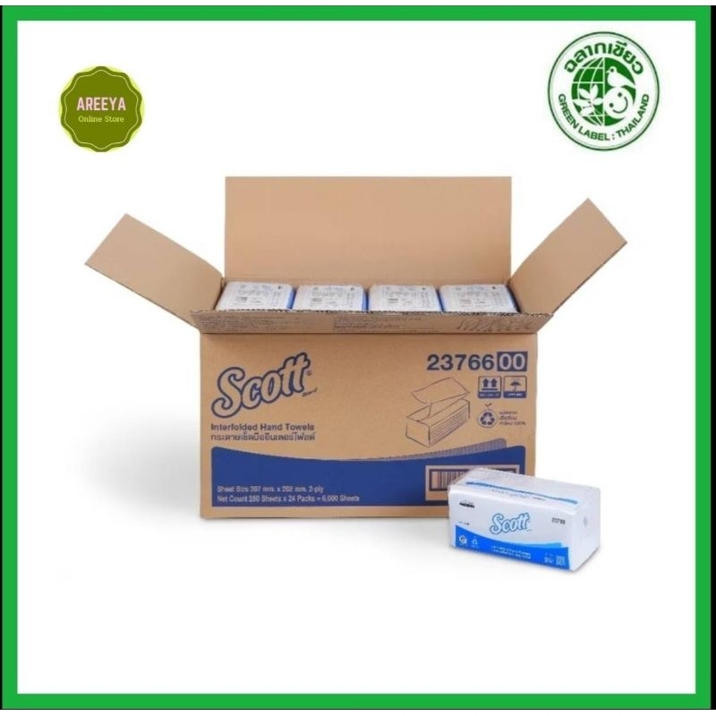 กระดาษเช็ดมือ scott interfold hand towels 23766ยกลัง เนื้อกระดาษเหมือนอินเตอร์โฟล23754แต่แผ่นเล็กกว่