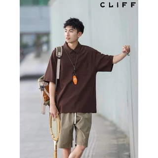 CLIFF เสื้อโปโลผู้ชาย แฟชั่นคอปกแขนสั้น สีล้วนแมทช์ลุคง่าย การออกแบบกระเป๋าหน้าอก ชุดคู่รัก
