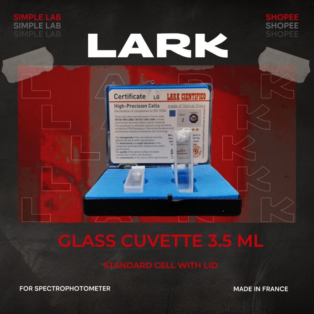 Glass cuvette standard cell with lid stopper 3.5 ml, 2 ea / LARK / FRANCE (คิวเวท แก้ว)