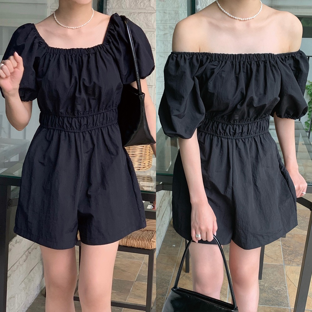 picnic jump suit 2color (ivory/black) จั๊มสูทผู้หญิง สามารถแต่งได้สองแบบ ทั้งเปิดไหล่และคอเหลี่ยม ชุดเซ็ทไปเที่