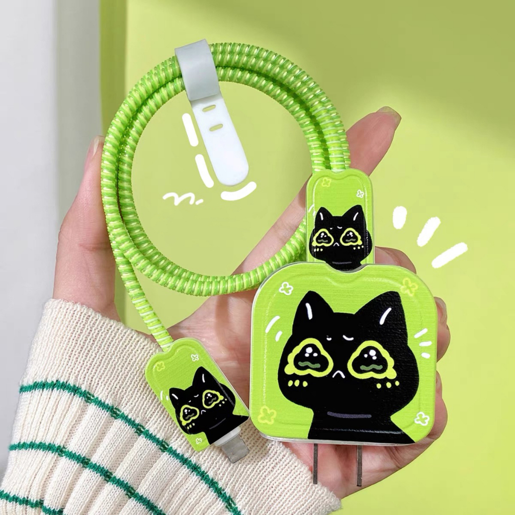 ราคาถูกที่สุด ส่งจากไทย มาใหม่ Sแมวเขียว ชุดถนอม 5ชิ้น Adapter 18W/20W สายชาร์จ ลายการ์ตูนน่ารัก Cable 35W