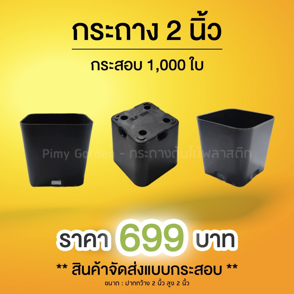 กระถางสี่เหลี่ยม 2 นิ้ว สีดำ ยกกระสอบ 1000 ใบ