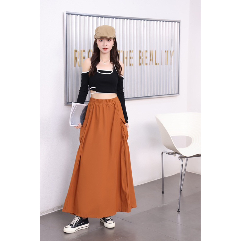 Long  skirt กระโปรงคาร์โก้ไซด์ใหญ่ผ้ายืดใส่สบายฯฯ💞💞💞รุน529# - รูปที่ 3