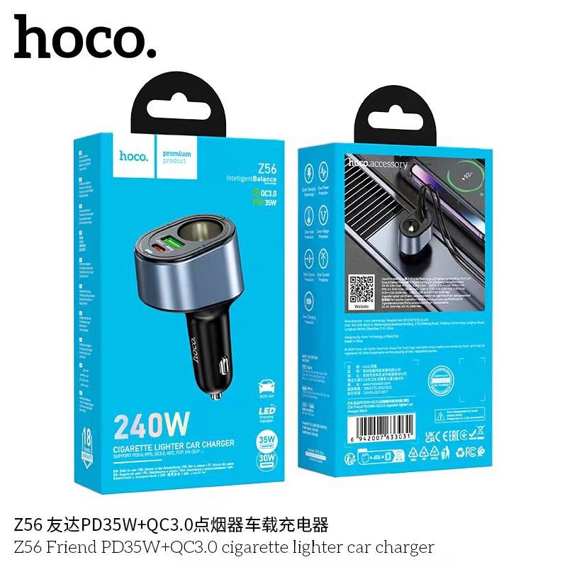 Hoco Z56 หัวชาร์จในรถพร้อมช่องจุดบุหรี่ ชาร์จเร็ว PD35W+QC3.0 มี 2 พอร์ต 1USB/1Type-C