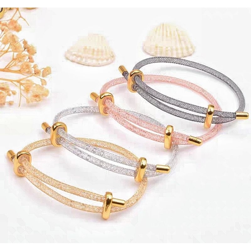 สายสร้อยแฟชั่นคริสตัล3มิล ปรับขนาดได้ ร้อยเม็ดชาร์ม/ลูกปัด