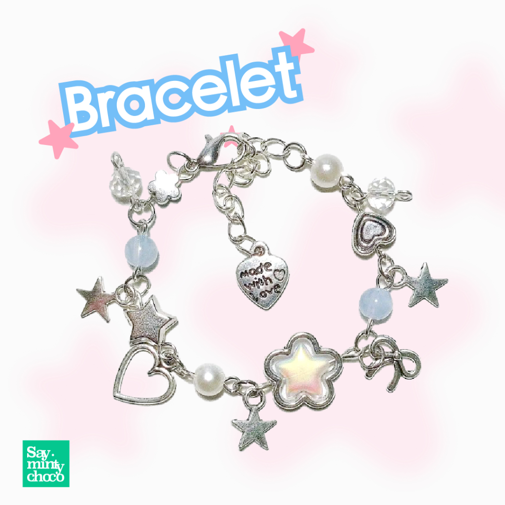saymintychoco ☆°⋆ ˚｡⋆୨୧˚ Bracalet ˚୨୧⋆｡˚ ⋆ Be My Baby 🎀 | สร้อยข้อมือ สีฟ้า มุก ดาว ⭐✨