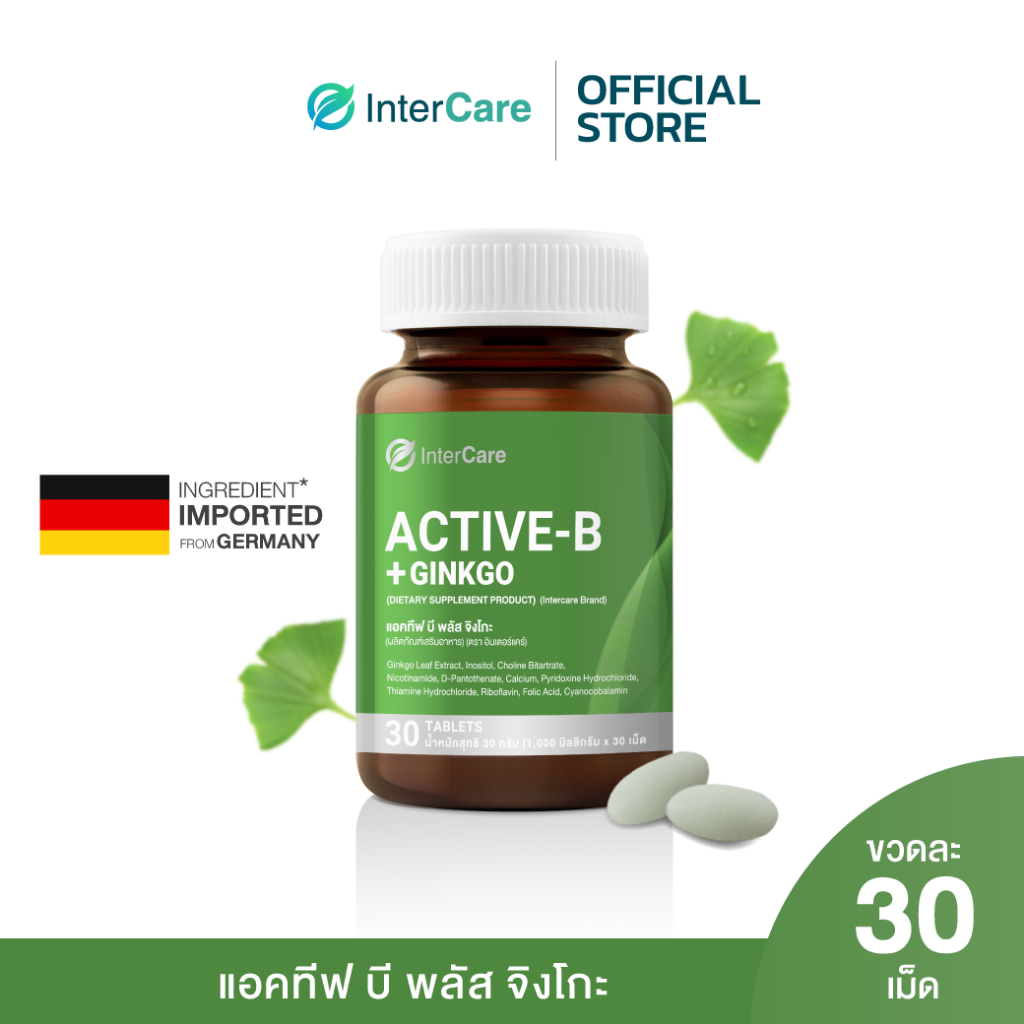 InterCare Active-B Plus Ginkgo แอคทีฟบีพลัสจิงโกะ บำรุงสมองเพิ่มความจำ สกัดจากใบแปะก๊วย วิตามินบีรวม