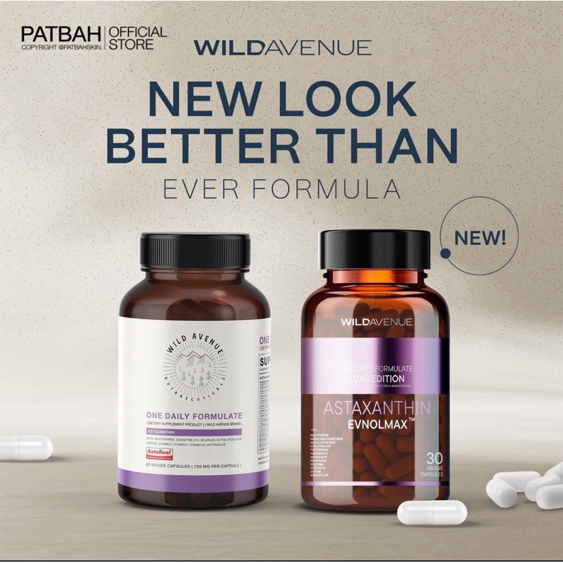 NEW LOOK✨- WILD AVENUE ‘ ONE DAILY FORMULATE ASTAXANTHIN EVNOLMAX สูตรใหม่ล่าสุด👏🏼 30 แคปซูล