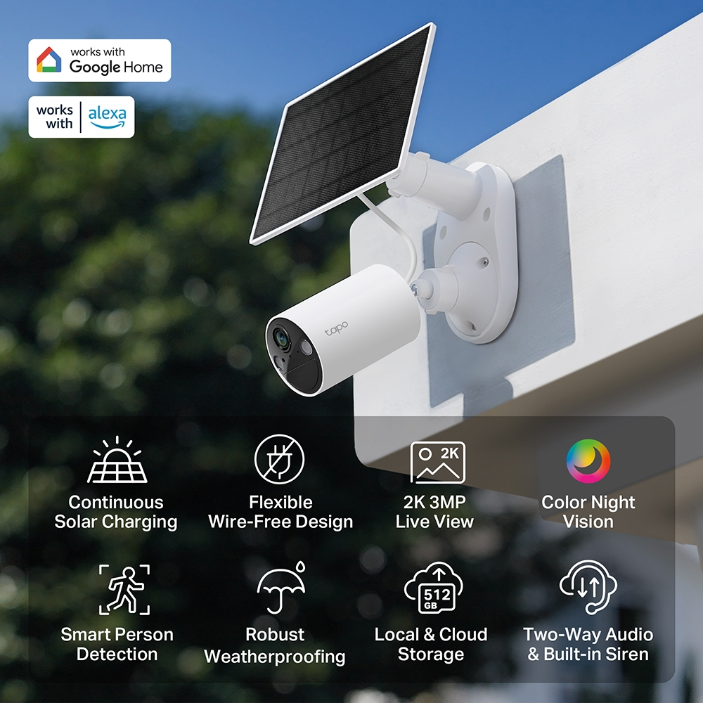TP-Link ชุดกล้องวงจรปิดพร้อมแผงโซล่าเซลล์ ภาพสีกลางคืน พูดคุยโต้ตอบได้ รุ่น Tapo C410 KIT