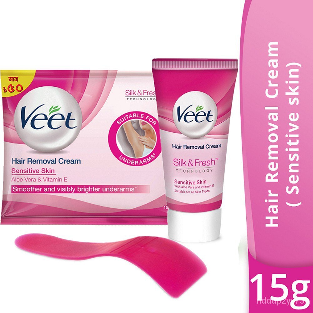 (ซื้อในไลฟ์ 28 บาท) Veet Hair Removal Cream 15g [1 ซอง] สีชมพู วีท ครีมขจัดขน ซิลค์แอนด์เฟรช