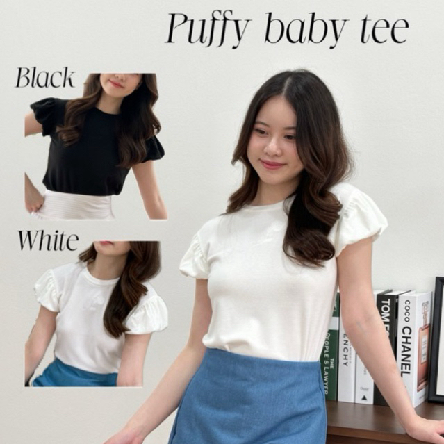 DL27 - puffy baby tee #basic เสื้อยืดเเขนบอลลูนปักลายดอกกุหลาบ | dressylismm