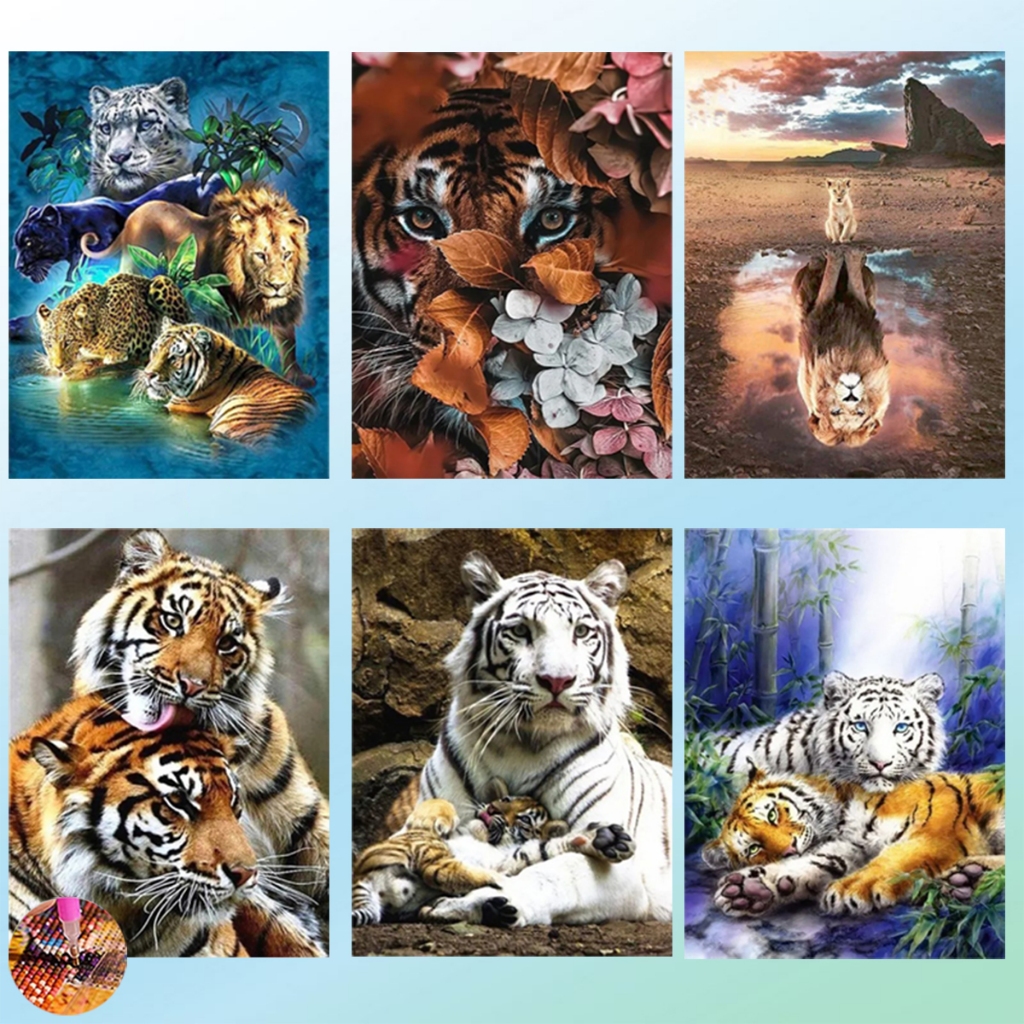 Diamond Painting 5D DIY Animal สัตว์ เสือ ครอสติสคริสตัล 5 มิติ ปักครอสติส ภาพติดเพชร  WxH 30x40 cm