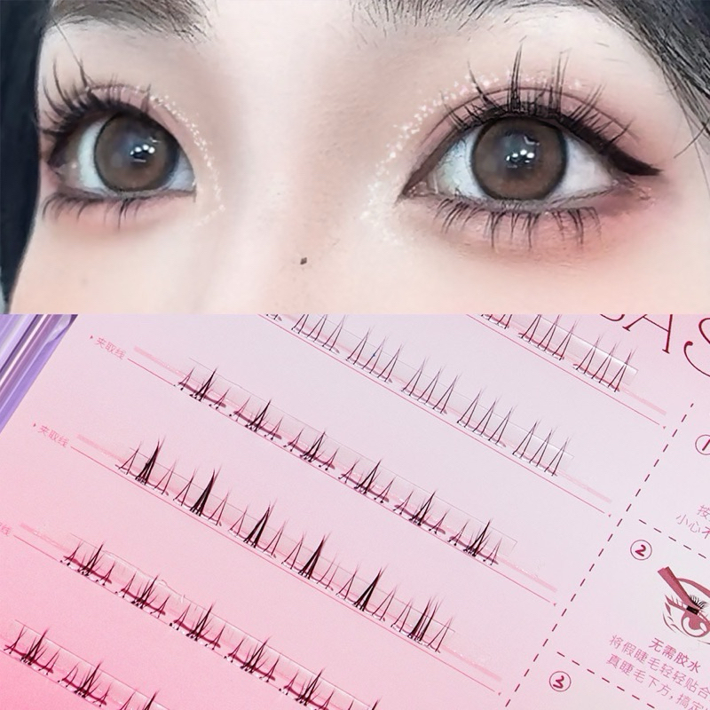 C-10 BQI ขนตาล่าง 3D แบบช่อ มีกาวในตัว ความงอนแบบ D curl ดวงตากลมโตธรรมชาติ เหมาะสำหรับมือใหม่ ทนทาน ใช้งานซ้ำได้
