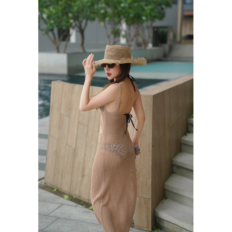 🍁ชุดเดรสไหมพรมซีทรู🍁ชุดเดรสสายเดี่ยวคลุมบิกินี่ไปทะเล เดรสไหมพรม - รูปที่ 4