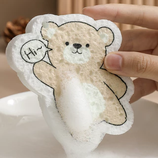 ShopAt.Two ฟองน้ำล้างจาน ฟองน้ำบีบอัด ฟองน้ำเยื่อไม้ Scouring Pad Cartoon Bear