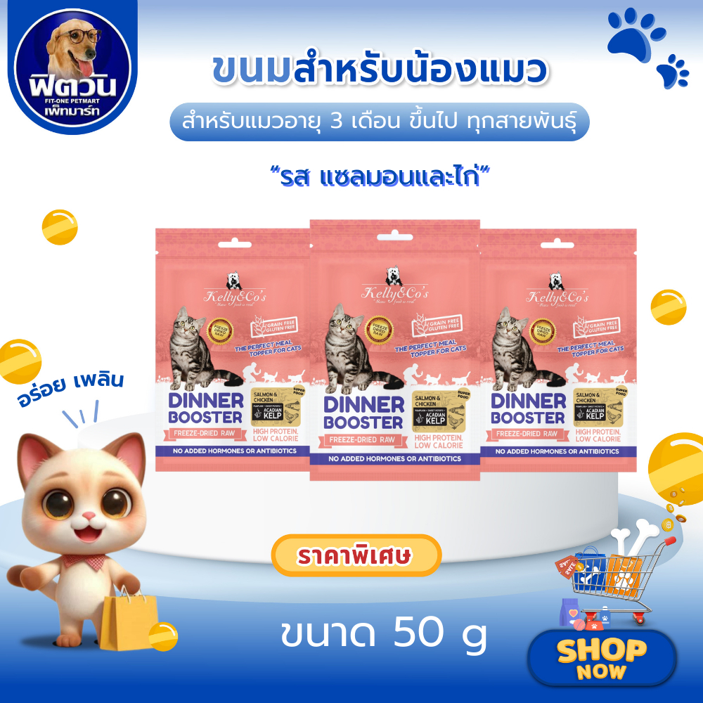 Kelly and Co's CAT BOOSTER ผงโรยอาหาร สำหรับแมวทุกสายพันธุ์ทุกช่วงวัย เพิ่มความอยากอาหาร รสปลาแซลมอน