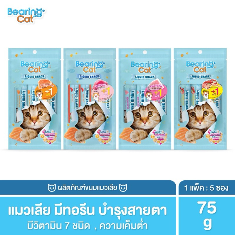 BEARING Cat Liquid Snack ขนมแมวเลีย เค็มต่ำ (แพ็ค5ซอง75g.)