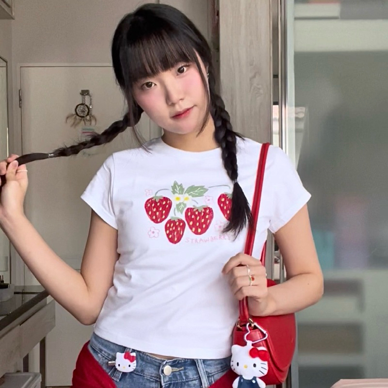 (NEW‼️) Kalamel เสื้อยืดผู้หญิง baby tee ลาย Strawberry - รูปที่ 2