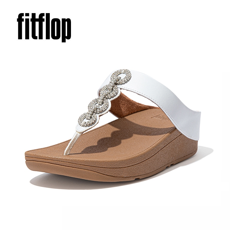 FITFLOPS FINO CRYSTAL LOCK TP DA8-592 รองเท้าแตะเปิดนิ้วเท้า หนังแท้ ลําลอง ฤดูร้อน สําหรับผู้หญิง ดำ ขาว