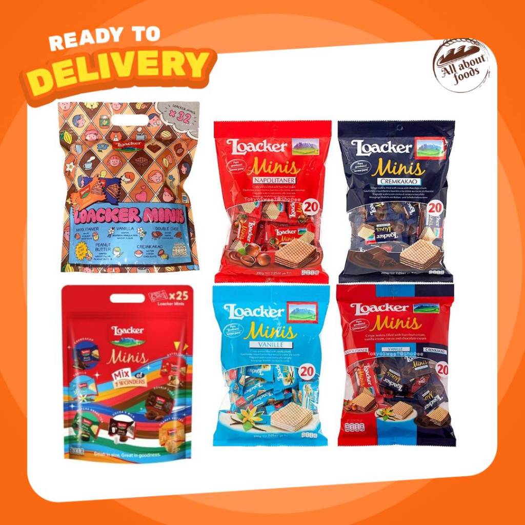 Loacker Minis ขนาด200g ล็อคเกอร์เวเฟอร์มินิ ล็อคเกอร์ เวเฟอร์  Napolitaner, Vanille , Creamkakao , M