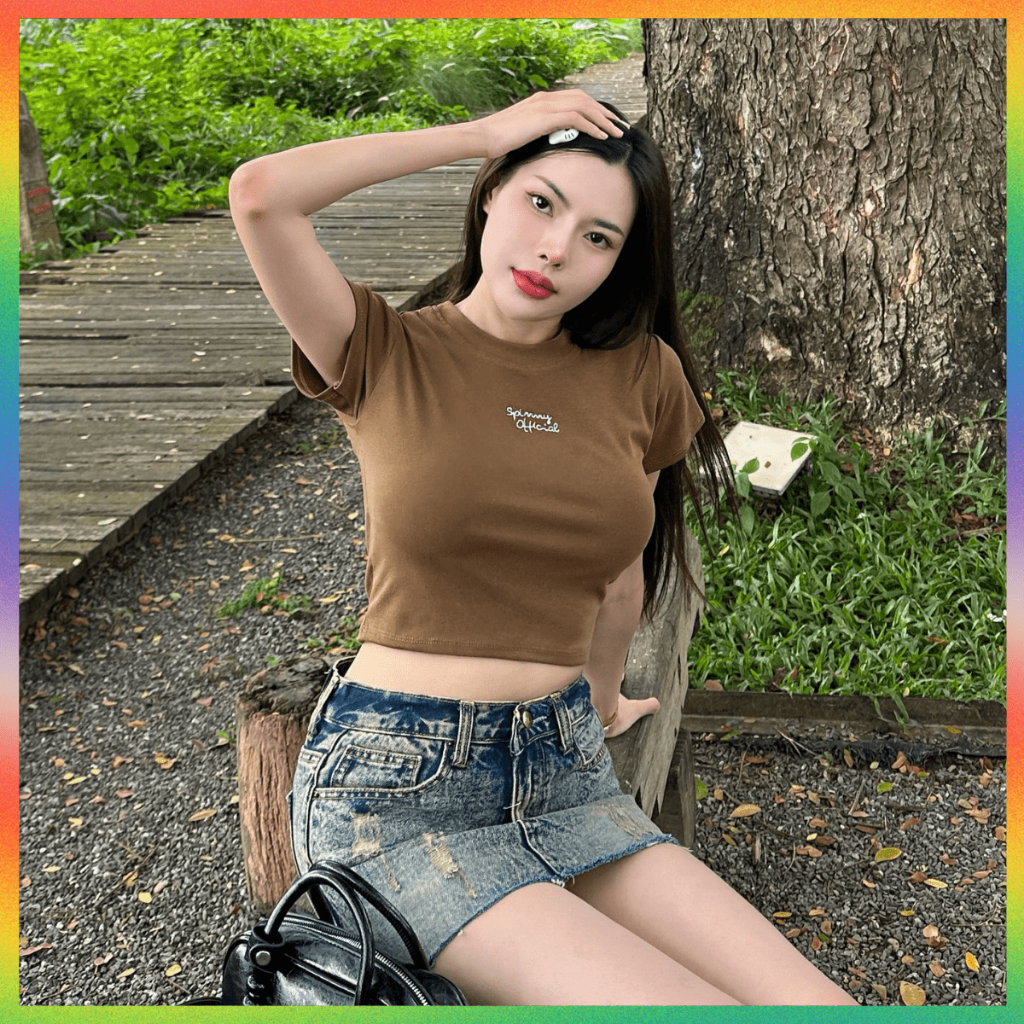MesubShop เสื้อครอปBABYTEE คอกลมแขนสั้น ผ้ายูนิโค่ ปักโลโก้น่ารัก ใส่เที่ยวคาเฟ่ สาวอวบก็ใส่ได้จ้า รุ่น ครอปAngel