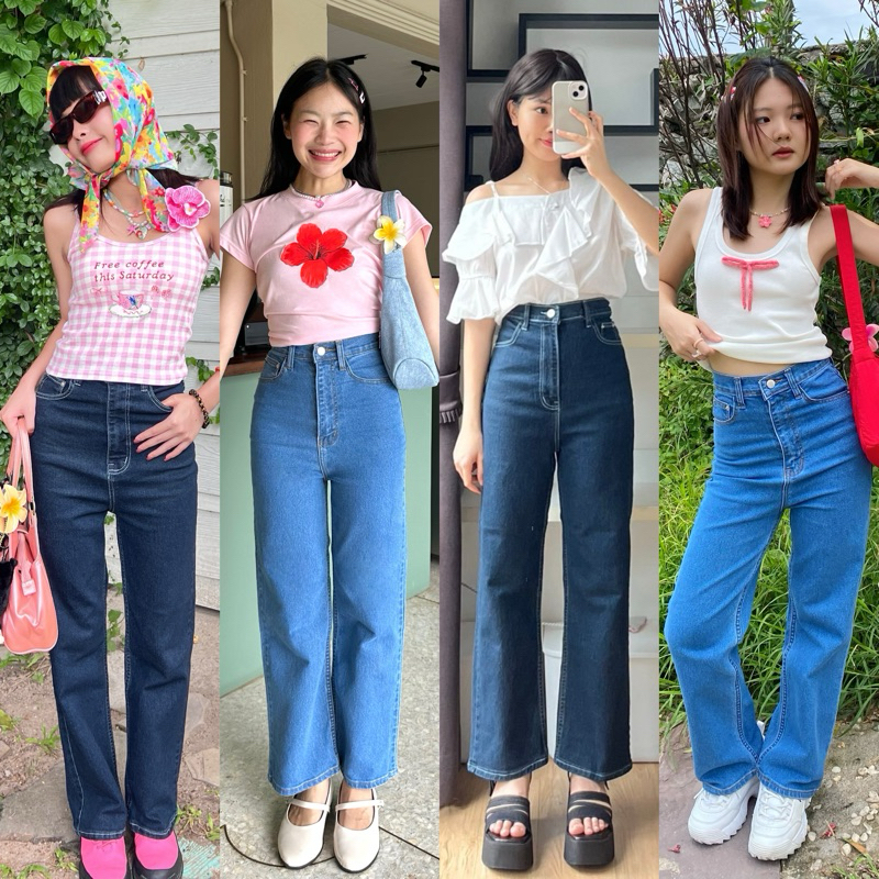 150cm bunny ยีนส์ขายาว กระบอกเล็ก ผ้ายีนส์ยืด นิ่ม ใส่สบาย [playwork.store] (020-ยีนส์ยืด)