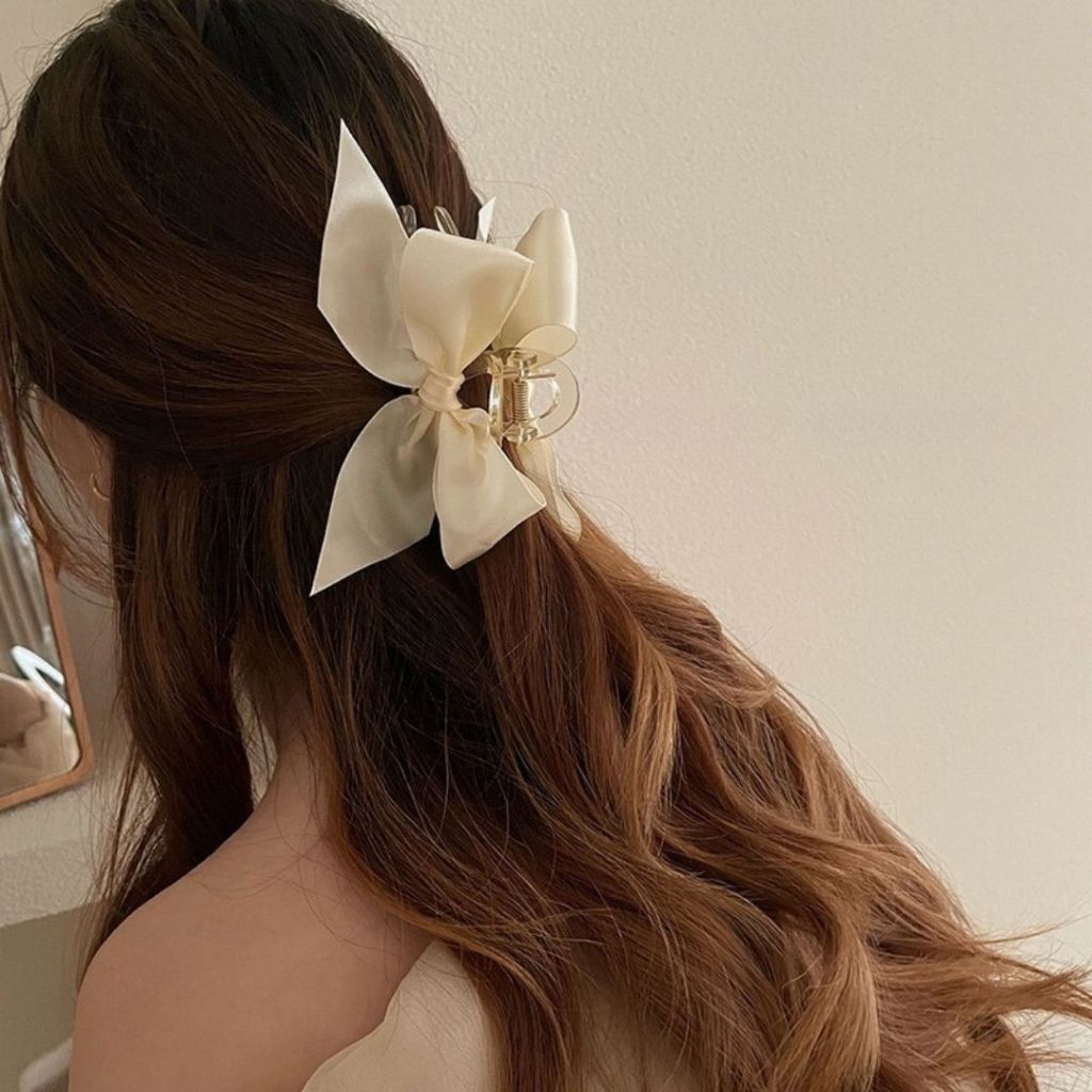 พร้อมส่ง กิ๊บโบว์สีขาว 11cm