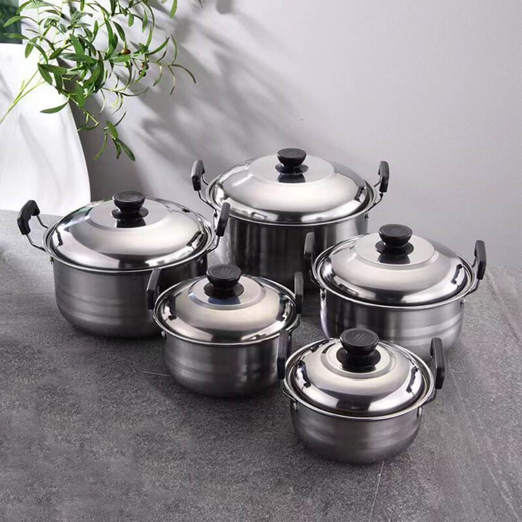 ชุดหม้อ 5 ใบ ชุดหม้อสแตนเลส หม้อแขก 5 ใบ หม้อสแตนเลส หม้อสองหู หม้อชุด Pot Set หม้อต้ม พร้อมหูจับ Thaikea
