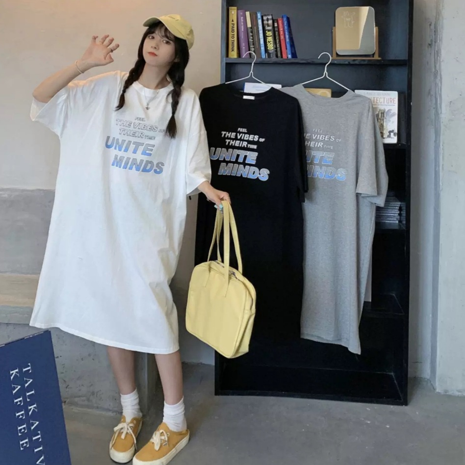 เดรสผู้หญิงOversizeสไตล์เกาหลี สกรีนลายเท่ๆแนวสตรีท มี3สี M-XXL พร้อมส่งจากกทม.